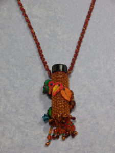 Autumn Leaves Beaded Bottle closeup by KC Dragonfly