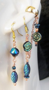 Asymmetrical Midnight Spiral ear cuff and earring set by KCDragonfly 163x300