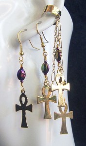 Deluxe Egyptian Ankh ear cuff and earring set by KCDragonfly 177x300