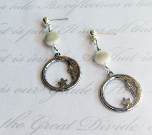 Crescent Moon with Simulated Moonstone ear cuff and earring set by KCDragonfly 300x267