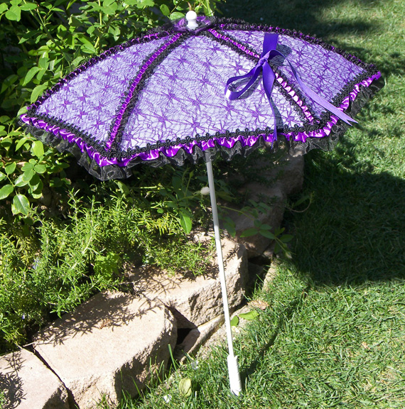 KC Dragonfly - Black and Purple Spider Web parasol - full standing up