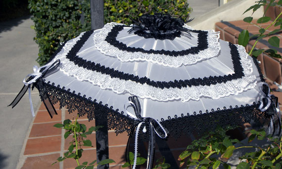 KC Dragonfly - Black and White Mae West wedding parasol v2 - side view