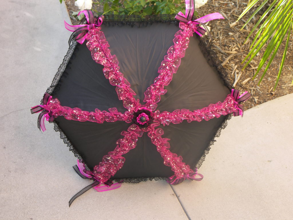 KC Dragonfly - Pink and Silver Stars parasol - open