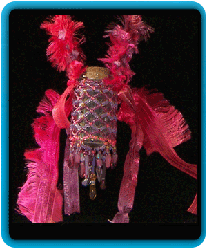 KC Dragonfly - Pink Flamingo beaded bottle - closeup