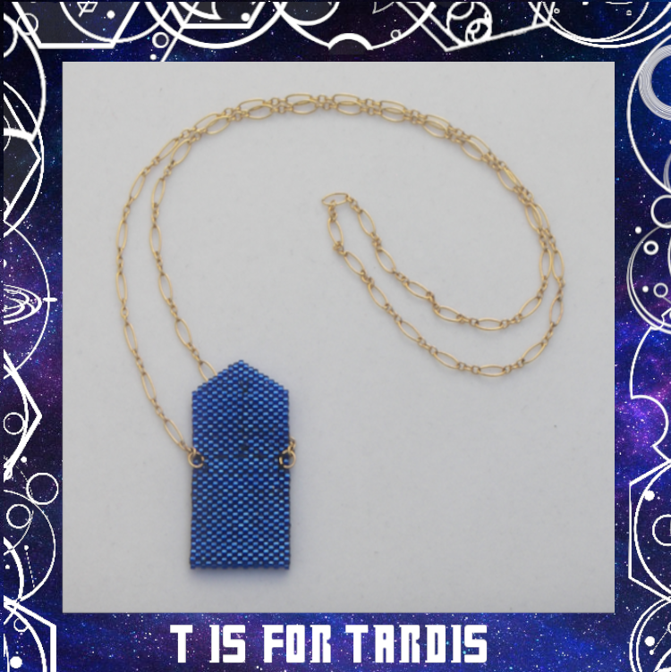 11th Doctor Tardis Blue Envelope Peyote Stitch Beaded Necklace 1