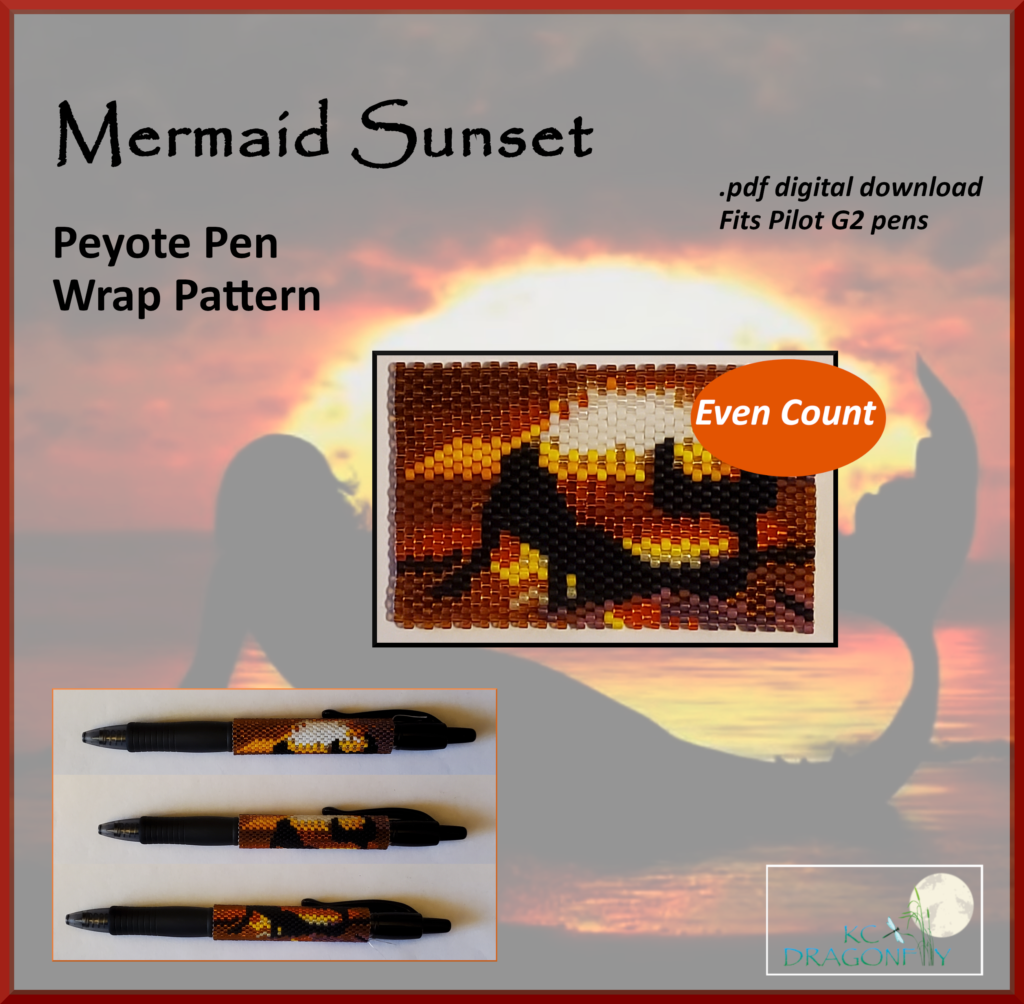 Mermaid Sunset Pen Wrap even count by KC Dragonfly