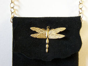 KC Dragonfly Little Black and Gold Dragonfly Pouch top detail