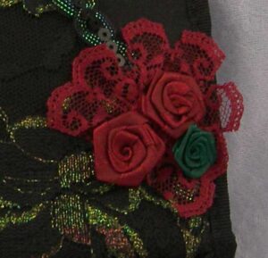 KC Dragonfly clutch purse - Burgundy and Black Rose - back-detail