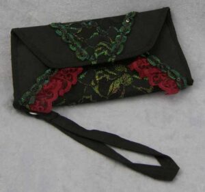 KC Dragonfly clutch purse - Burgundy and Black Rose - front