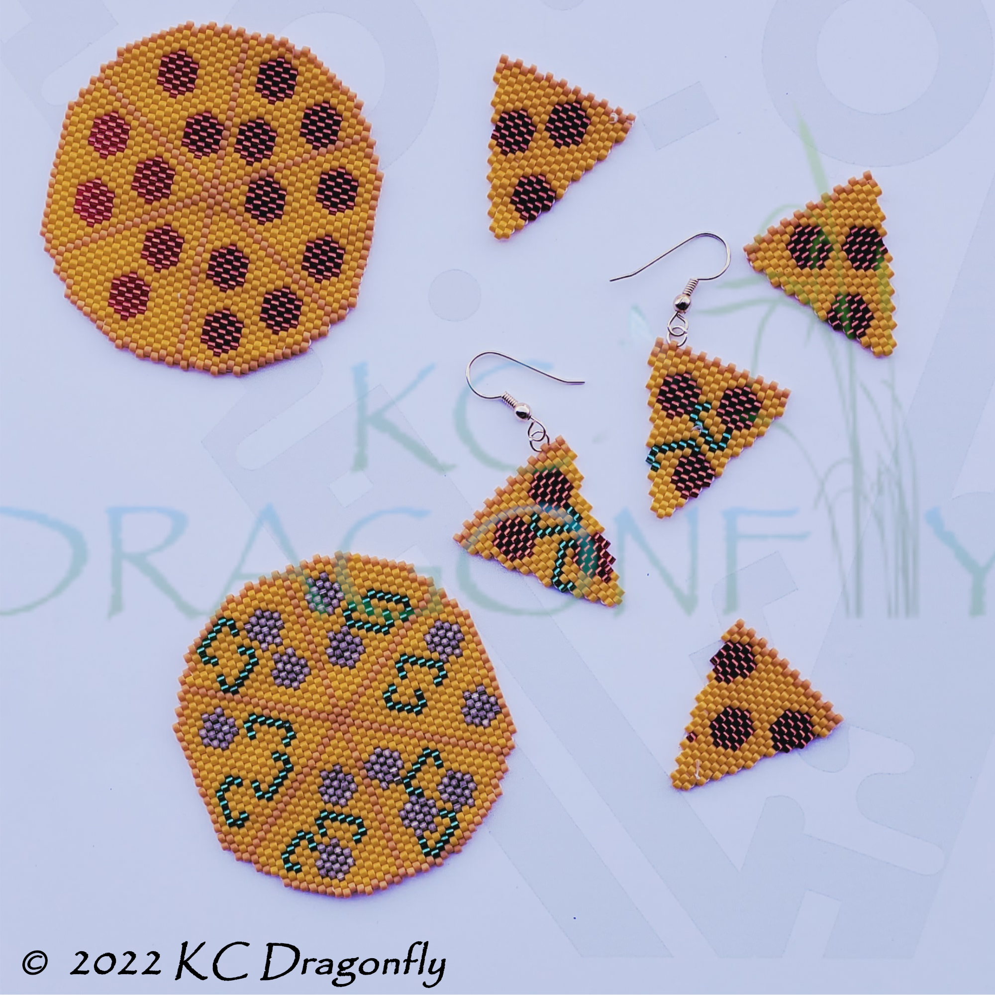 KC Dragonfly Peyote Stitch Pizza Pies and Slices