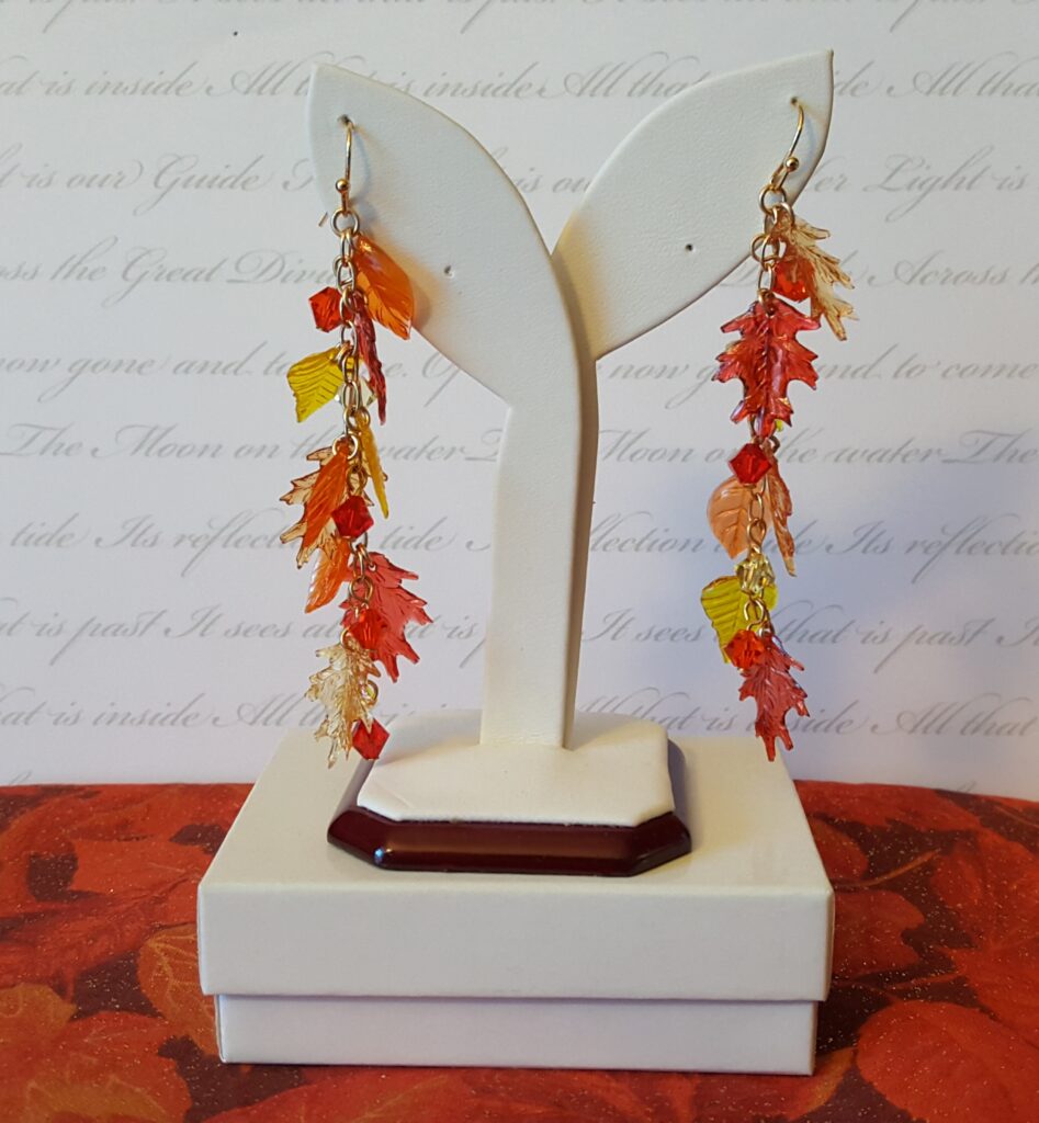 KC Dragonfly - fall leaf and crystal earrings 2