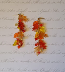 KC DRagonfly - fall leaf and crystal earrings
